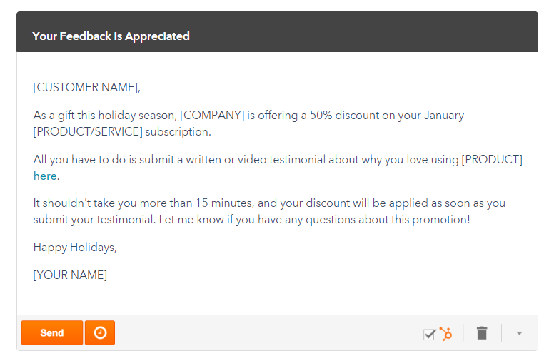 Testimonial incentive